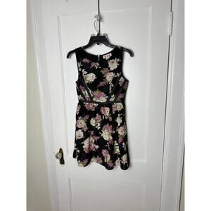 Three Pink Hearts Black Floral Whimsigoth Goth Punk Fit Flare Dress Size 2/3